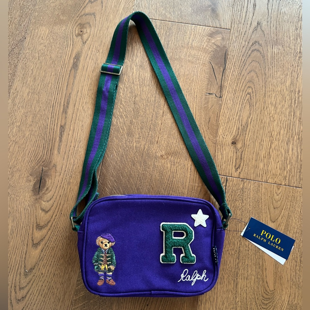 POLO Ralph Lauren Bear Purple Camera Shoulder Crossbody Bag Limited Edition NWT